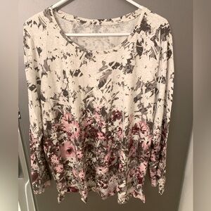 Pure Jill Women XL Top 100% Cotton Floral Long Sleeve Tunic Coastal Granny Core